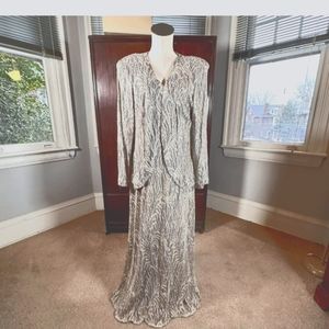 S.L Fashions 2 piece silver machine crochet maxi dress size 16. Mother of bride